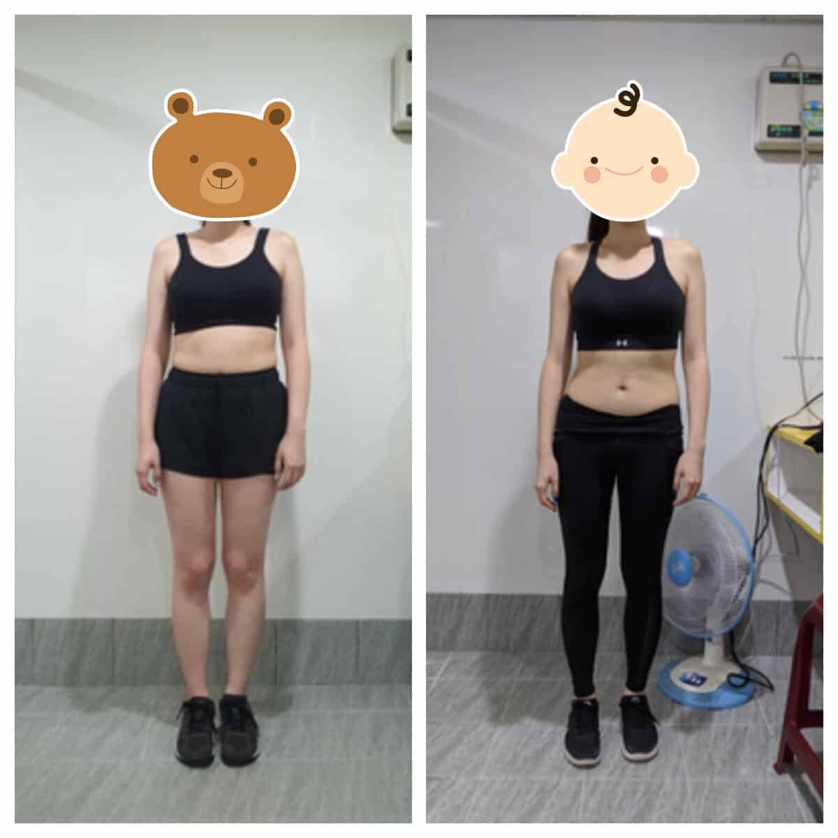 照片為我的減脂學員，照片前後只差 2.5kg（女，32歲）